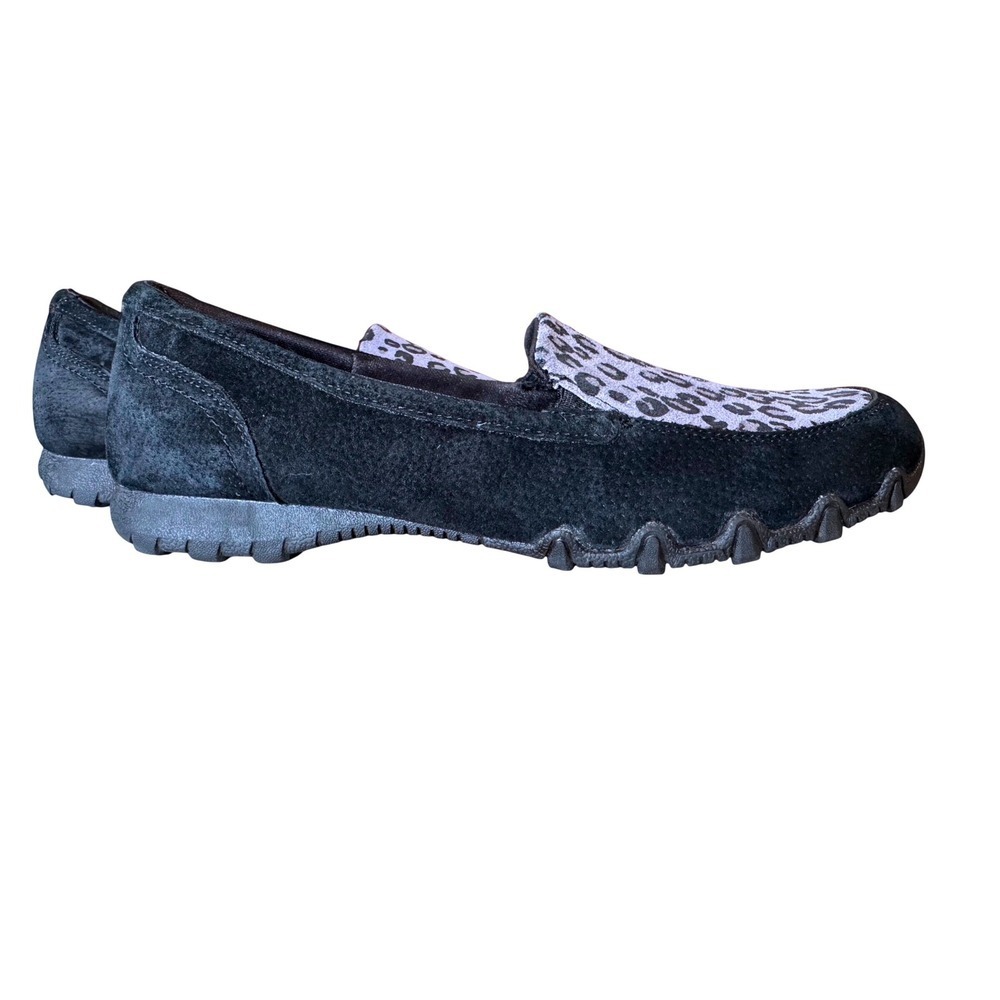 Skechers Bikers Relaxed Leopard Suede Memory Foam Slip On Walking Shoes 9.5